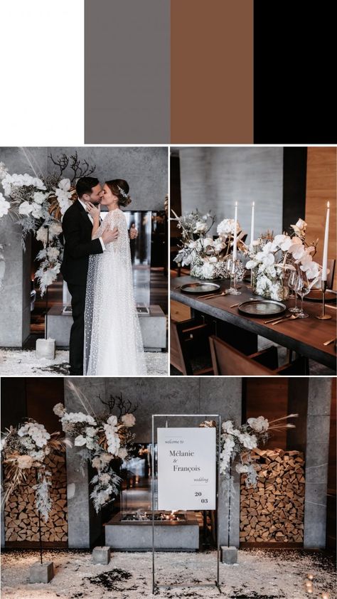 Wedding Color Gray, Slate Grey Wedding Color Palettes, Color Scheme For Winter Wedding, Winter Wedding Colors Black, Formal Wedding Colors Schemes, December Wedding Colors 2023, Silver Wedding Color Palette, 2024 Winter Wedding Trends, Wedding Schemes Colour Palettes