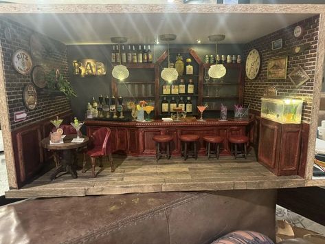 Dollhouse Bar, Miniature Bar, Diy Bar, Closet Shelves, Irish Pub, Made From Scratch, Diy Dollhouse, Diy Doll, Worth It