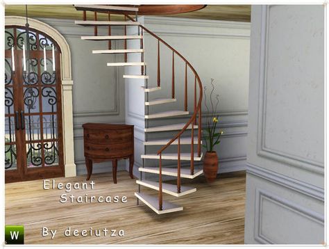 "Elegant Staircase" by deeiutza.  Subscriber only. Elegant Staircase, Sims 4 Cc Furniture Living Rooms, Round Stairs, Stairs Railing, Sims 3 Cc Finds, Sims 4 Tsr, Mod Furniture, Cc Furniture, Floating Stairs