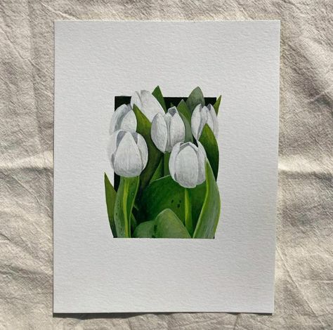 Flower Gouache Painting, Gouache Illustrations Simple, Tulip Art, Gouache Art, Painting Art Lesson, Small Canvas Art, Watercolor Art Lessons, Nature Art Painting, Diy Canvas Art Painting