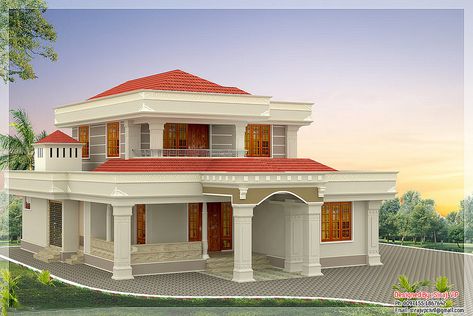 Beautiful home design | www.keralahouseplanner.com/ | Flickr Beautiful House Images, Indian House Design, Exterior House Colors Combinations, Indian House Plans, Two Story House, Indian Home Design, Kerala House Design, House Design Pictures, Kerala Houses