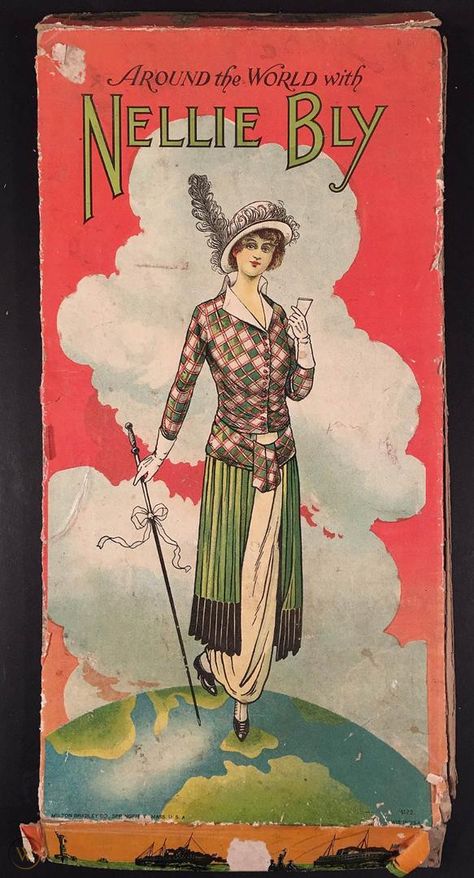 Game Cover Art, Victorian Games, Nellie Bly, Vintage Board Game, Game Cover, Races Style, Small Travel Bag, Vintage Board Games, Milton Bradley