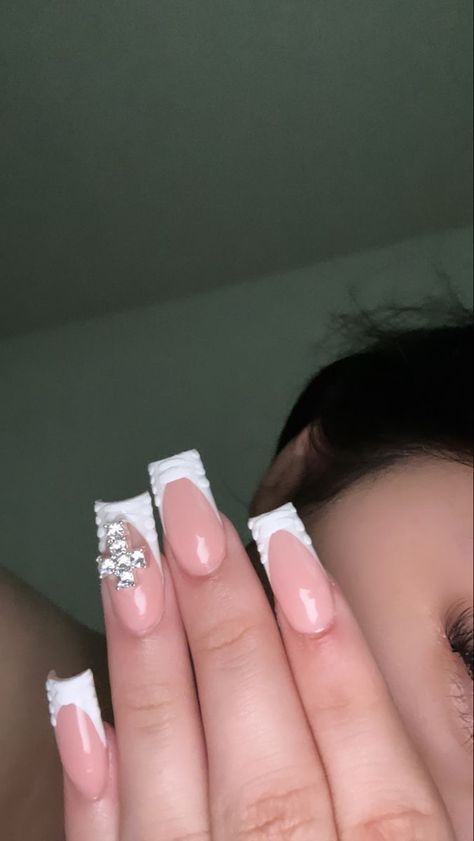 White French Tip Nails Square With Gems, Short Square Nails Pink, Acrylics Aesthetic, Grunge Nails, Colored Acrylic Nails, Girly Acrylic Nails, Blush Nails, Short Square Acrylic Nails, Bling Acrylic Nails