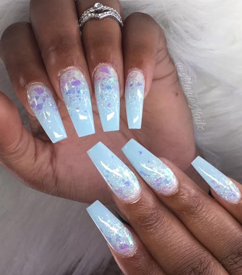 @crownmequeen95 White Chrome Nails, Opal Nails, Baby Blue Nails, Blue Acrylic Nails, Dip Nails, White Chrome, Acrylic Nail Art, Dipped Nails, Creative Nails