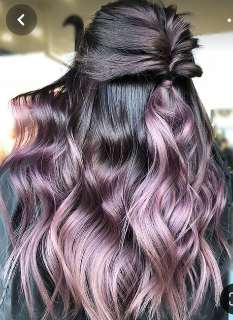 Boliage Hair Colorful, Balayage Hair Fun Colors, Fun Summer Hair Colors, Lavender Balayage Brunette, Fun Summer Hair Color For Brunettes, Brunette Hair With Purple Highlights, Colored Straight Hair, Purple Balayage Hair, Sombre Hair