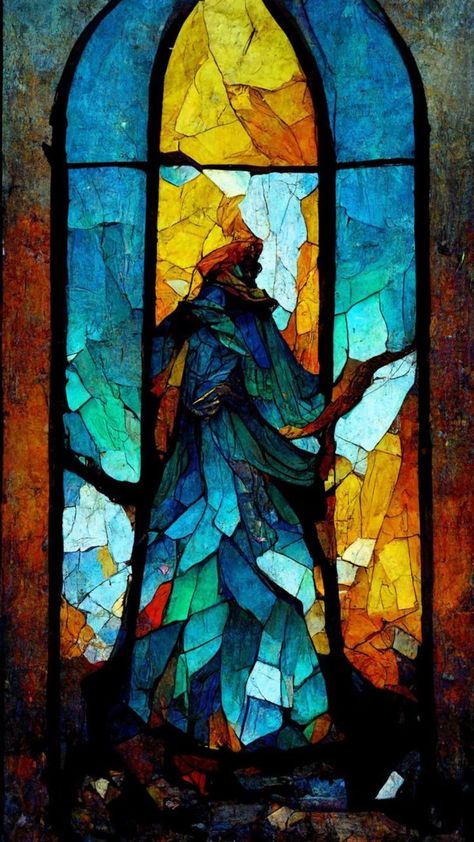 Stained Glass Oil Painting, Painting With Glass Shards, Broken Stained Glass Window, Stained Glass Acrylic Painting Canvas, Church Glass Art, Painting Of Stained Glass Window, Stained Glass Clouds, Stained Glass Painting Canvas, Stained Glass Window Painting