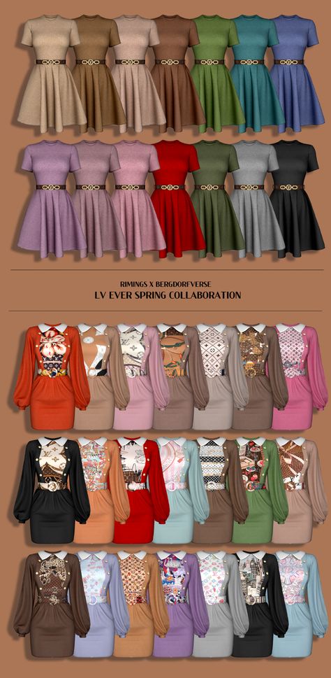 [RIMINGS X BERGDORFVERSE] LV EVER SPRING COLLABORATION | RIMINGS sur Patreon Lv Clothes, Lv Dress, Free Sims 4, Sims 4 Body Mods, Casas The Sims 4, Sims 4 Dresses, Look Formal, Sims Four, Sims 4 Collections