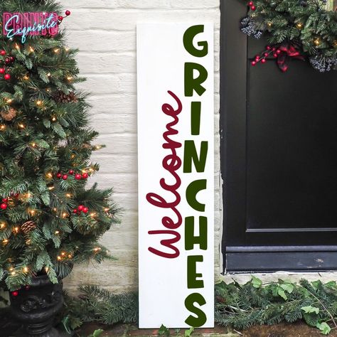 Porch Signs Christmas, Grinch Porch, Porch Stencil, Grinch Sign, Front Porch Signs, Porch Welcome Sign, Christmas Stencils, Christmas Signs Wood, Sign Stencils