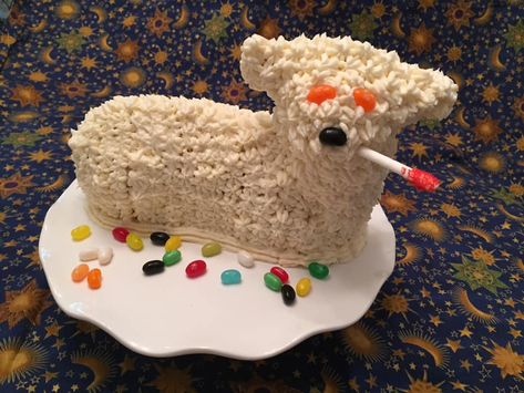 My first lamb cake. I'm pretty happy with it. #lambcake Easter Lamb Cake, Yummy Easter Desserts, Wafer Paper Butterflies, Butterfly Cake Decorations, Sheep Cake, Butterfly Cupcake Toppers, Edible Flowers Cake, Edible Butterfly, Flower Cake Decorations