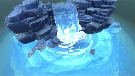 Stylized Waterfall, 2d Game Design, Stylized Water, Game Textures, Underwater Art, Water Drawing, Water Effect, Tech Art, Landscape Concept