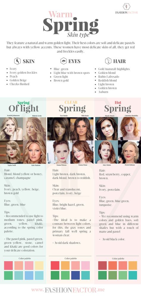 Spring Skin Color Palette, Spring Clear Palette, Spring Personal Color Hair, Types Of Spring Color Palette, Spring Undertone Color Palettes, Spring Skin Tone Makeup, Hot Spring Color Palette, Spring Colour Analysis Palette, Light Spring Vs Warm Spring