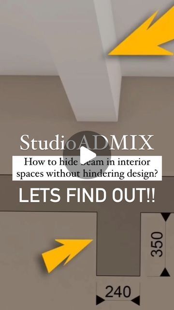 StudioAdmix | Architecture and Interior Design Studio on Instagram: "These solutions will convert those uncomfortable beams we have to face in ceiling into a design element & make the ceiling look classy!!  . . Follow for more ✨ . . #interiorsolutions #interiordesign #ceilingdesign #falseceiling #designhome #interiordecorating #interarchitecture #foryoupage #explore #studioadmix #civil #fyp" Ceiling Room Separation Ideas, How To Hide Beam In False Ceiling, Beam False Ceiling Design, Vineer Groove Design Ceiling, False Ceiling With Beam In Middle, False Beams Ceilings, Living Room Beams Ceiling, Exposed Ceiling Design, Beam Ceiling Design