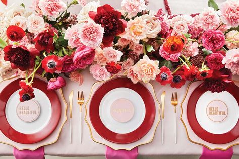 Blush Table Setting, Valentines Theme Wedding, Pink Tablescape, Valentine Tablescape, Pink Wedding Decorations, Red Blush, Valentine Theme, Pink Table, Pink Themes