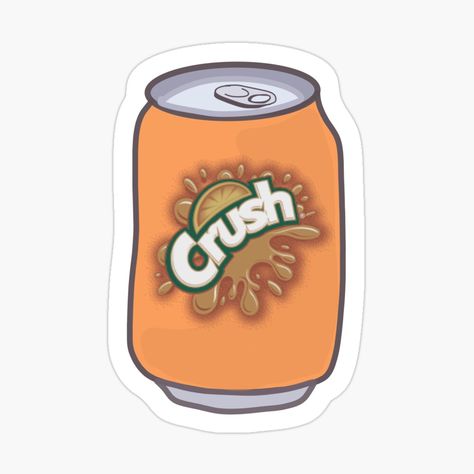 Get my art printed on awesome products. Support me at Redbubble #RBandME: https://www.redbubble.com/i/sticker/Crush-Soda-Orange-by-hannahvira/96648666.EJUG5?asc=u Crushed Soda Can Reference, Orange Stickers Aesthetic Printable, Orange Stickers Aesthetic, Cute Orange Stickers, Soda Sticker, Soda Crush, Orange Soda, Soda Can, Transparent Stickers