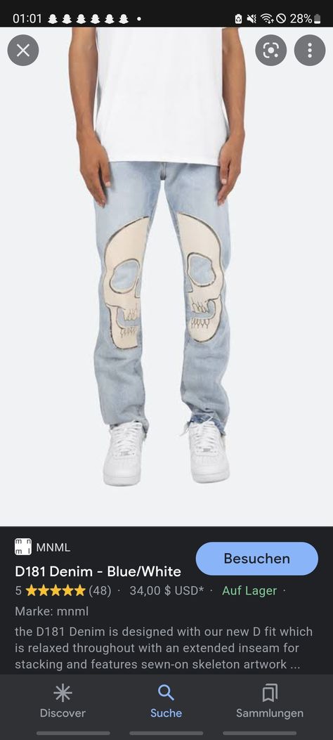 If someone has a MNML Skull Jeans in the size US 32 or 33 please write me I would pay 15 plus shipping (only people who live in Germany) Skull Jeans, Bleaching Clothes, Skeleton Artwork, Blue Denim, Bleach, Germany, Blue And White, Pants, Blue