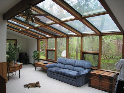 This open concept solarium features wood interior beams with a maintenance-free aluminum exterior. Solarium Ideas, House Sunroom, Solarium Room, Cabin Fun, Paint House, Four Seasons Room, Dreamy Decor, Sunroom Addition, Sunroom Ideas