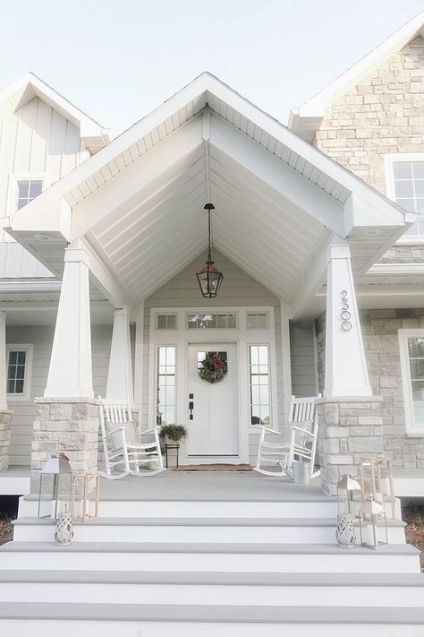 Nina Williams, Board And Batten Exterior, Gray House Exterior, Stone Exterior Houses, All Ideas, Modern House Number, Grey Exterior, Grey Houses, Modern Farmhouse Exterior