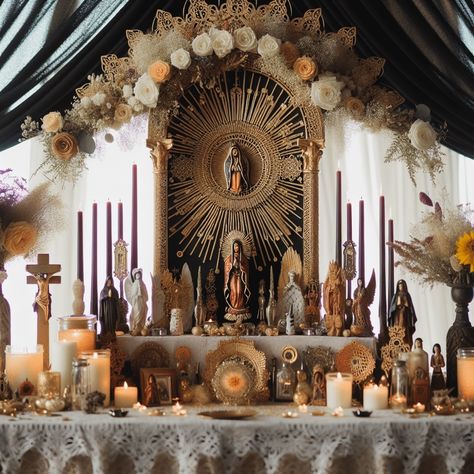 17 Unique Altar Ideas for Your Witchcraft Practice Alter Ideas Spiritual, Mary Altar, Altar Ideas Sacred Space, Witchcraft Practice, Family Altar, Spiritual Altar, Witch Altar, Altar Art, Altar Ideas