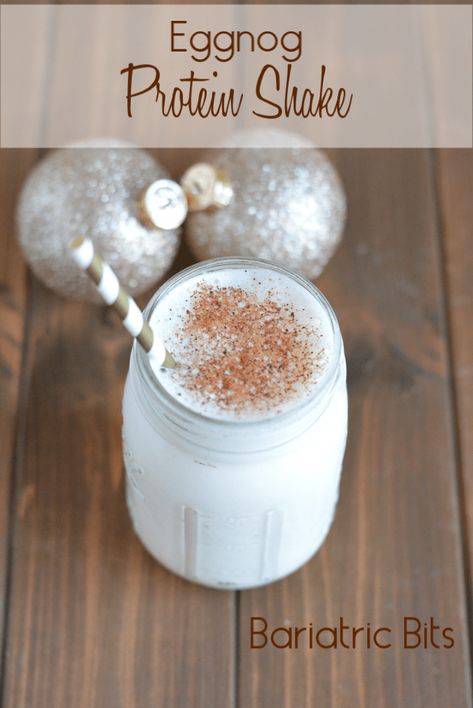 Celebrate the holiday's with a low sugar eggnog protein shake that will remind you of the classic holiday drink without the sugar, fat, and calories. Best yet, you will be helping to meet your protein need for the day! #bariatric #lowsugar #weightloss #weightlosssurgery via @BariatricBits Bariatric Bits, Eggnog Protein Shake, Bariatric Protein Shakes, Sleeve Meals, Premier Protein Shake, Soft Diet, Bariatric Recipes Sleeve, Pancakes Protein, Pureed Food