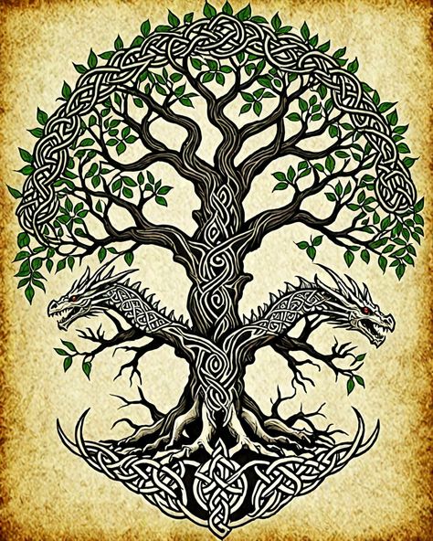 Druid Tattoo Ideas, Ygdrassil Tattoo, Viking Tree Of Life Tattoo, Life Tree Tattoo, Nordic Sleeve, Celtic Tree Of Life Tattoo, Druid Tattoo, Celtic Tree Tattoos, Yggdrasil Tattoo