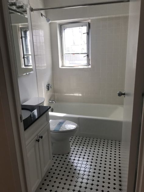 Nyc Apartment Bathroom, Studio Layouts, New York Studio Apartment, Apartment Upgrades, Nyc Apartment Decorating, City Bathrooms, Small Studio Apartment Decorating, My First Apartment, Moving To New York