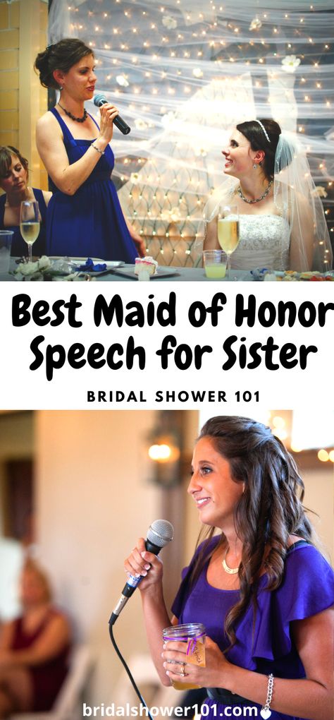 Surprise Bachelorette Party, Maid Of Honor Speech Ideas, Matron Of Honor Speech, Alia Wedding, Bride Wedding Speech, Sister Wedding Speeches, Maid Of Honor Responsibilities, Moh Speech, Bridal Shower Quotes