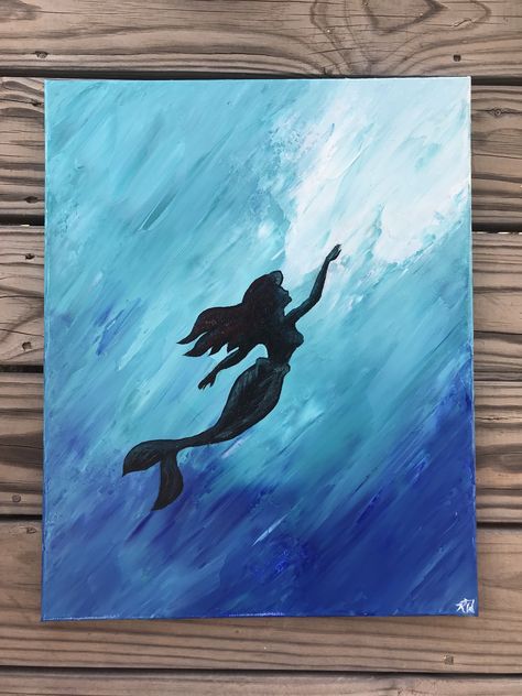 Ariel Canvas Painting, Disney Princess Painting Ideas, Painting Disney Ideas, Princess Painting Ideas, Disney Silhouette Painting, Disney Acrylic Painting, Disney Paintings Easy, Mermaid Art Painting, Ariel Painting