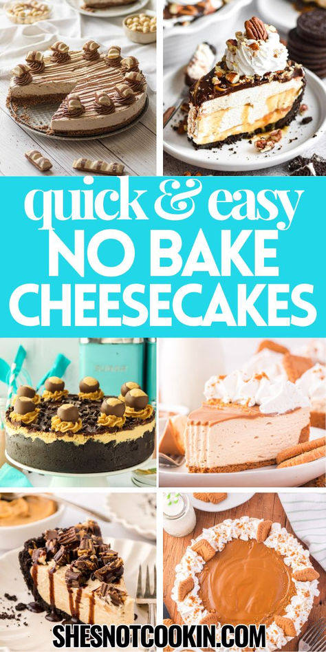 No bake cheesecake recipes photo collage. Cheesecake For Beginners, Easy Cheesecakes To Make, No Cook Cheesecake Recipes, Nobakecheesecake Recipes, Fundraiser Desserts, No Bake Cheesecake Desserts, No Bake Recipes Easy, No Bake Cheesecake Recipes Easy, Easy No Bake Cheesecake Recipes