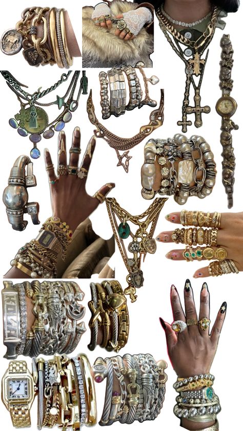 Bracelet, ring, and necklace stacking ideas Dope Jewelry Accessories, Earthy Jewelry, Mixed Metal Jewelry, Necklaces And Bracelets, Jewelry Accessories Ideas, Dope Jewelry, Chunky Jewelry, Jewelry Fashion Trends, Jewelry Lookbook