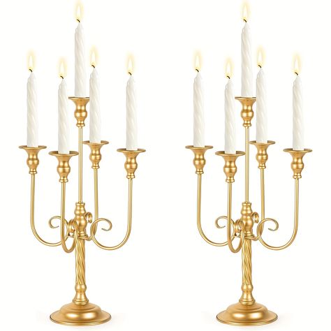 Taper Candle Centerpiece, Candelabra Centerpieces, Floor Candelabra, Tall Candle Holder, Spiral Candle, Flameless Taper Candles, Gold Candelabra, Candelabra Centerpiece, Spiral Candles