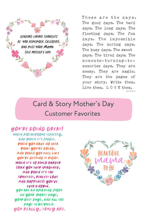 Shown are four 5x7 Mother's Day Cards from Card and Story Bosses Day Cards, You're Doing Great, Special Birthday Cards, Sister Christmas, Mother's Day Cards, Mom Cards, Birthday Cards For Friends, Birthday Cards For Her, First Mothers Day