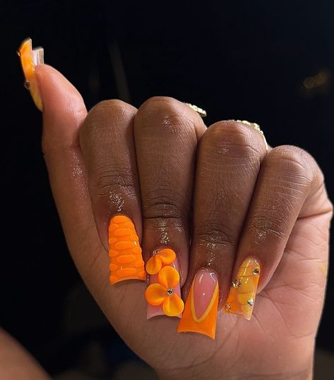 Orange Duck Nails Acrylic, Orange Acrylic Toes, Orange Duck Nails, Yellow And Orange Nails, Acuity Booking Site, Shorter Nails, Nail Art For Girls, Nails Sets, Bae Watch