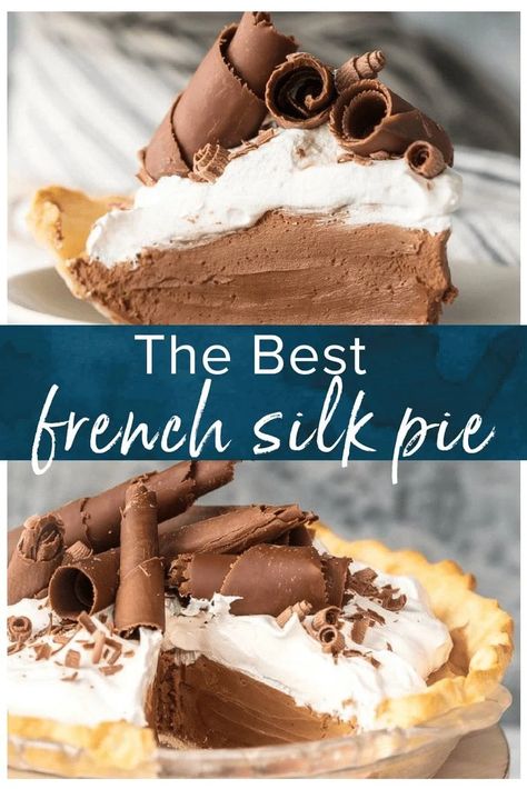 French Silk Pie is my all-time favorite pie recipe. This Chocolate Silk Pie is an easy version of a classic holiday favorite. We love this French Silk Pie at Thanksgiving, Christmas, Easter, my birthday, and every day in between. It tastes like chocolate mousse in pie form. Utterly decadent and delicious! Best French Silk Pie Recipe EVER! #thecookierookie #frenchsilkpie #pie #holidayrecipes #pie #dessertrecipes French Silk Pie Recipe, Chocolate Silk Pie Recipe, French Pie, Silk Pie Recipe, Chocolate Silk Pie, Nutella Cookie, French Silk Pie, Favorite Pie Recipes, Silk Pie