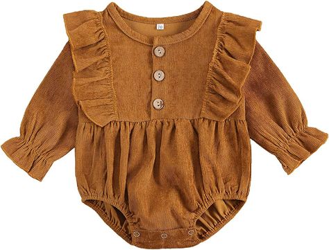 Amazon.com: Mubineo Infant Baby Girl Corduroy Basic Plain Ruffle Long Sleeve Romper Tops Clothes (Mustard Yellow, 6-12 Months): Clothing, Shoes & Jewelry Jumpsuit Fall, Romper Designs, Ruffle Long Sleeve, Romper Outfit, Boys Romper, Ruffle Romper, Girls Blouse, Cute Rompers, Girls Wardrobe