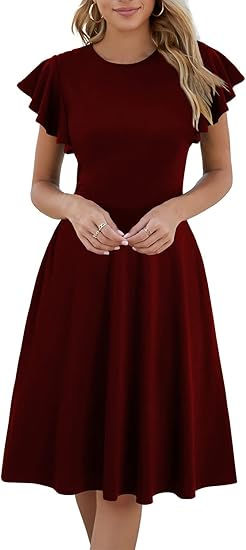 HELYO Women's Semi-Formal Ruffle Sleeves V-Back Work Fit and Flare Cocktail Wedding Guest Dress with Pockets 842 Cocktail Wedding Guest Dress, Cocktail Wedding, Guest Dress, Wedding Cocktails, Ruffle Sleeves, Dress With Pockets, Guest Dresses, Semi Formal, Wedding Guest Dress