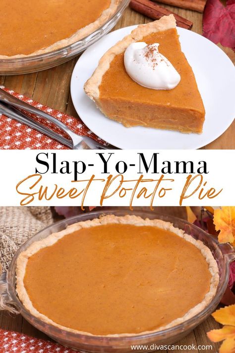 This classic sweet potato pie is so velvety, smooth, creamy, and generously spiced! It’ll make you wanna “slap yo mama and get knocked out!” Slap Your Mama Sweet Potato Pie, Candied Yam Pie, Slap Yo Mama Sweet Potato Pie, Sweet Potato Pie Paula Deen, Sweet Potato Whipped, Southern Sweet Potato Pie With Condensed Milk, Sweet Potato Pie Using Condensed Milk, Sweet Potato Pie From Canned Yams, Sweet Potato Pie Recipes Using Condensed Milk