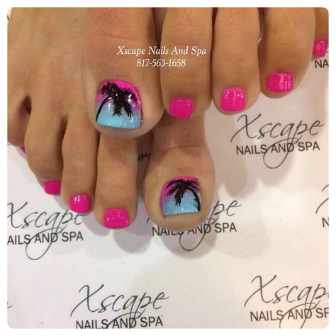 Nail Designs Summer Beach, Beach Toe Nails, Beach Pedicure, Pedicure Designs Summer, Ideas Pedicure, Palm Tree Nails, Pedicure Designs Toenails, Pedicure Ideas, Summer Nails Beach