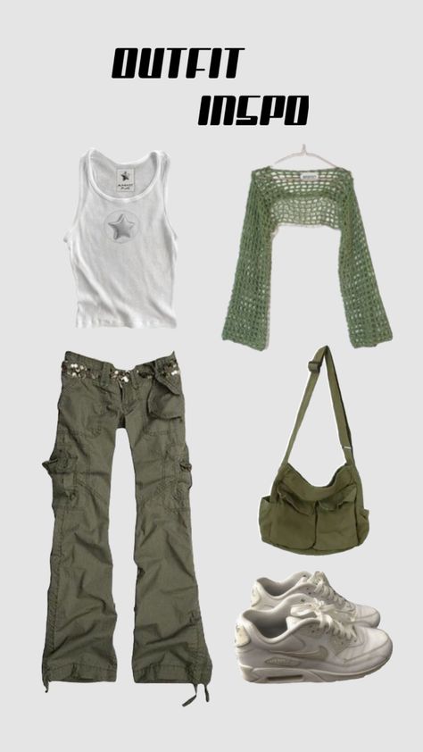 Green Grunge Outfit, Green Y2k Outfit, Losing Touch With Reality, Cargo Outfit, Downtown Outfits, Aesthetic Outfit Ideas, Green Cargo Pants, Aesthetic Fits, Green Fits