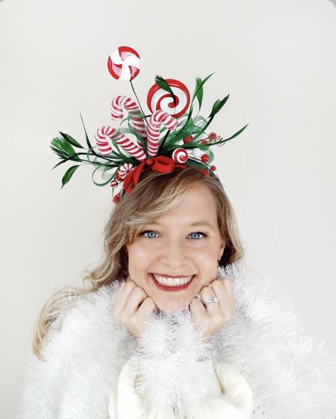 Candy Cane Headband Diy, Candy Cane Headband, Christmas Headbands Women, Diy Christmas Hats, Geek Outfit, Christmas Shooting, Holiday Headpiece, Christmas Sweater For Women, Christmas Headpiece