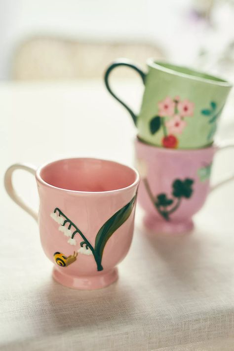 Faye Mug | Anthropologie Detailed Pottery Painting, Christmas Mugs Ceramic, Anthropologie Dishes, Strawberry Christmas, Whimsy Cottage, Anthropologie Mugs, Anthropologie Kitchen, Pinterest Room, Painted Ceramics