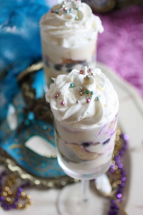 King Cake Trifle with a Chantilly Custard Mardi Gras Desserts, Cake Trifle, Rum Chata, King Cakes, King Cake Recipe, Cake Shots, Mardi Gras Food, Florida Panhandle, Trifle Recipe