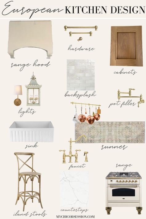 Country Chic Interior Design, Home Finishes Mood Board, Parisian Modern Kitchen, Ceramic Backsplash Tile, French Country Kitchen Backsplash, Plaster Range Hood, French Country Tile, Country Kitchen Backsplash, European Farmhouse Kitchen