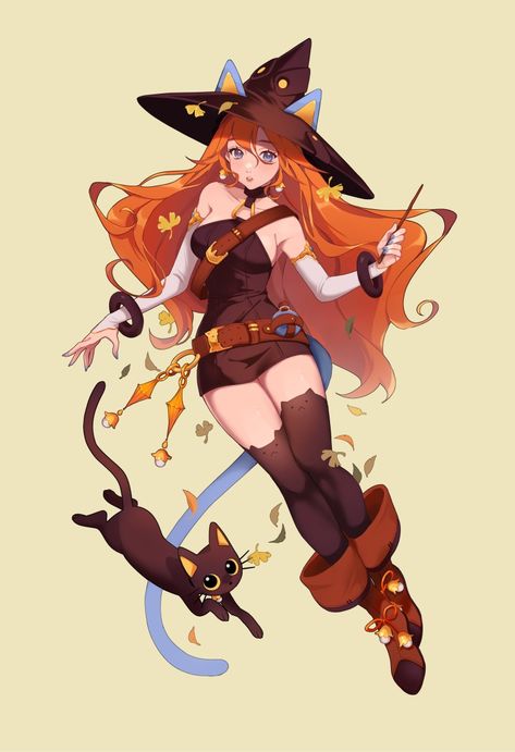 Animated Witch, Types Of Magic, Anime Witch, Anime Monsters, Paintings And Drawings, Witch Cat, Cartoon Tattoos, Witch Art, Game Character Design