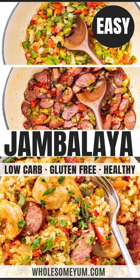 Cauliflower Jambalaya Recipe, Healthy Jambalaya Recipe Easy, One Pot Recipes Healthy Low Carb, Cauliflower Rice Jambalaya Recipe, Keto Jambalaya Cauliflower Rice, Easy Keto Jambalaya, Low Carb Jambalaya Cauliflower Rice, Keto Jumbolia, Healthy Jumbalia Recipe Easy