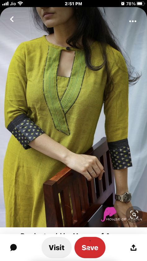 Double Collar Kurti Design, Collar Kurti Design, Collar Kurti, Churidar Neck, Kurti Styles, Kurti Cotton, Salwar Neck Designs, Simple Kurti, Churidar Neck Designs