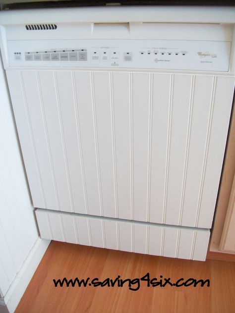 DIY Dishwasher Facelift.  Bead board front panel glued in place.  Paint the same color as the cabinets. Rental Kitchen, Bead Board, Kitchen Redo, Farmhouse Sink, Kitchen Makeover, Home Fashion, Diy Kitchen, A Kitchen, Kitchen Inspirations