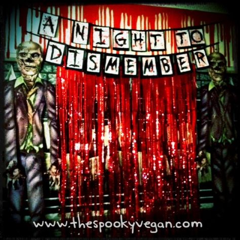 The Spooky Vegan: 31 Days of Halloween: A Night to Dismember Zombie Halloween Party Zombie Party Decorations, Zombie Halloween Party, Zombie Prom, Zombie Birthday, Hallowen Ideas, Horror Party, Halloween Dance, Batman Party, Zombie Party