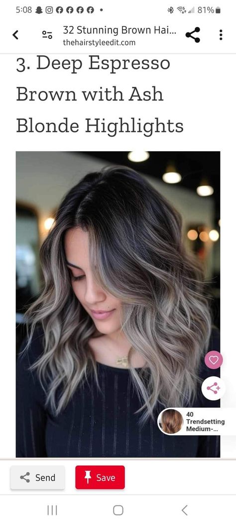 Smoky Brown Hair With Highlights, Ashy Brown And Blonde Hair, Dark Hair Long Bob, Dark Brown With Ash Highlights, Ashy Brown Hair Balayage Dark, Dark Hair With Ashy Highlights, Smokey Brown Hair, Ashy Highlights On Dark Hair, Smokey Brunette