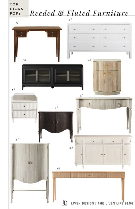 Adding Texture To A Space With Detailed Furniture & Cabinetry Reeded Nightstand, Reeded Cabinets, Reeded Vanity, Fluted Cabinet, Fluted Table, Chic Powder Room, Design Trends 2022, Kate Marker Interiors, Beach House Bathroom