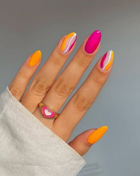 Spring Break Nails Acrylic, Swirl Nails, Spring Break Nails, Cute Summer Nail Designs, Watermelon Nails, Summer Nail Designs, Bright Summer Nails, Broken Nails, Cute Summer Nails